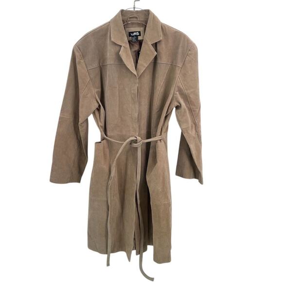 Vintage Suede 100% Leather Overcoat Womens Plus 2X LIPS Tan Belted Lapel NEW - Picture 1 of 8